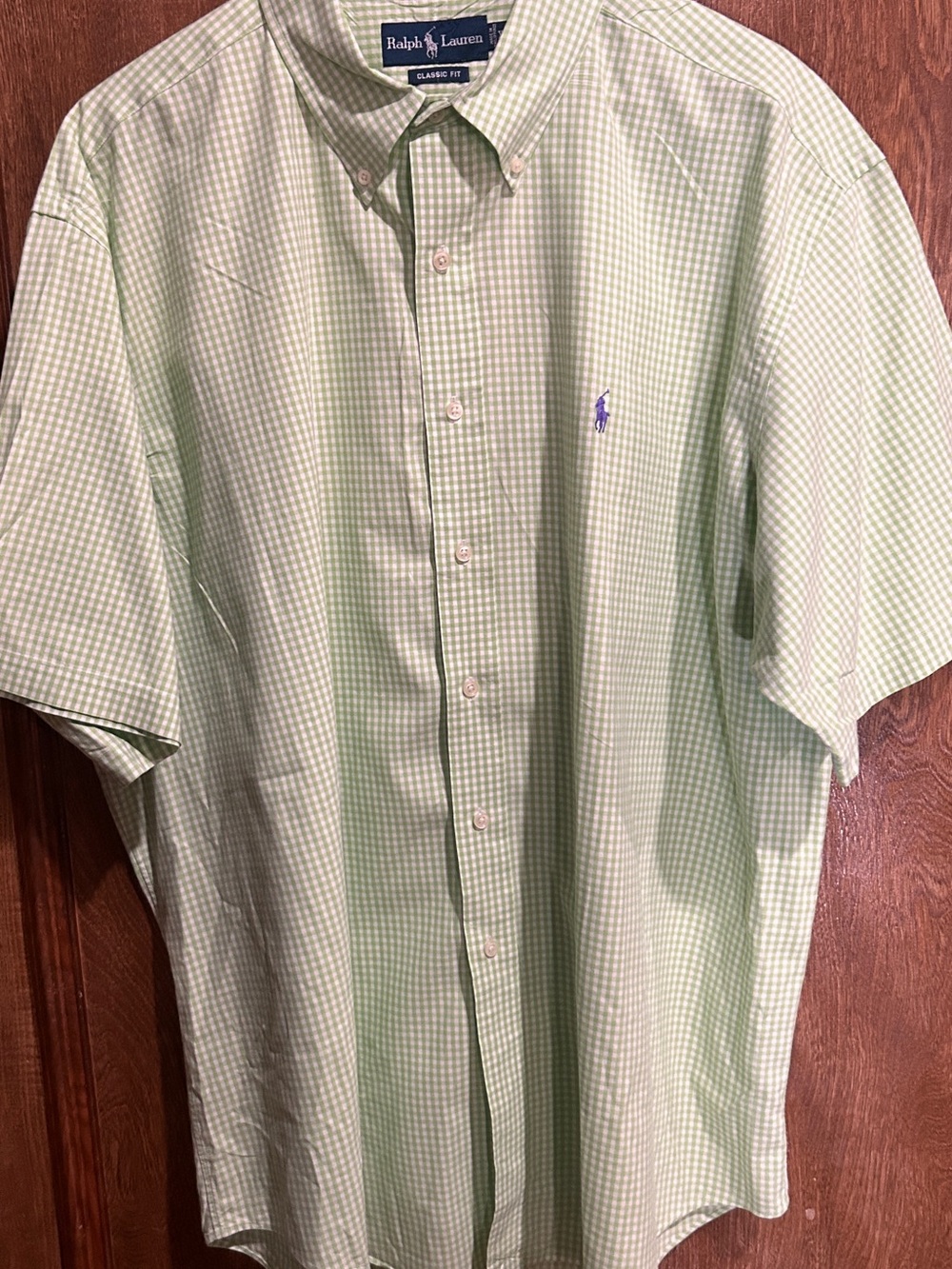 Ralph Lauren Classic Fit XXL Green Gingham Short Sleeve Button Down Shirt